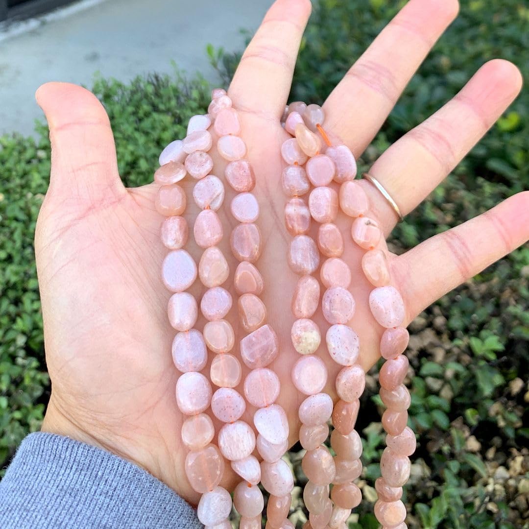 Adabele 45 Inch Natural Sunstone Gemstone Loose Beads 8mm to 10mm Free Form Oval Tumbled Pebble Gem Stone Spacer(45 Inch) for Jewelry Making GZ12-5