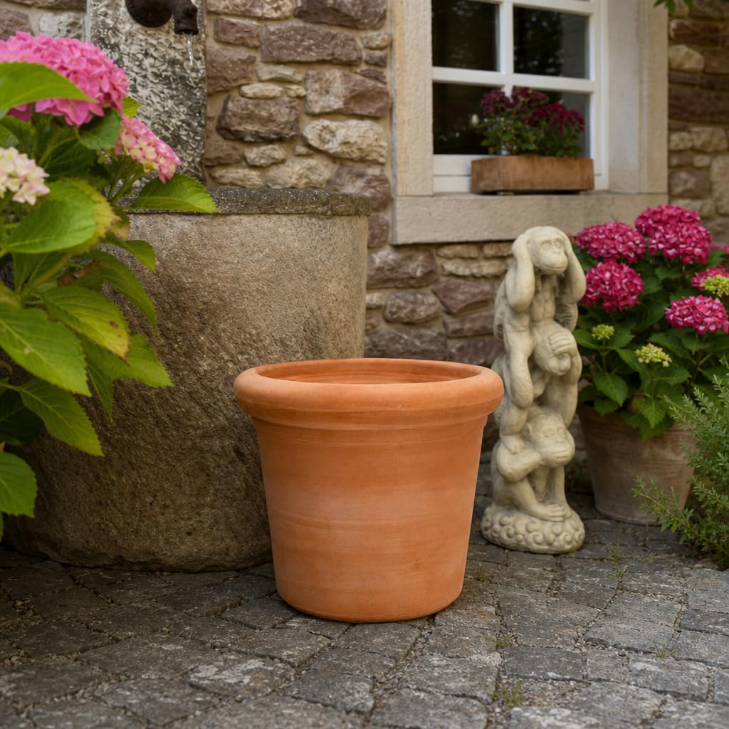 Palatina Werkstatt Pot de fleurs cylindrique en terre cuite 23 cm avec trou de drainage - Pot de fleurs méditerranéen en terre cuite