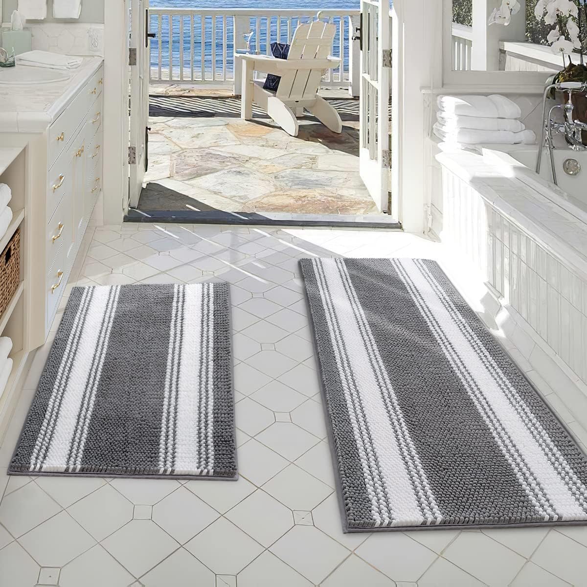 BSICPRO Bathroom Rugs Non Slip, Bath Mats Rugs for Bathroom, Extra Thick Soft Absorbent Chenille Shaggy Bathroom Floor Mats, Machine Washable (20" x 47" Plus 20" x 32", Gray)