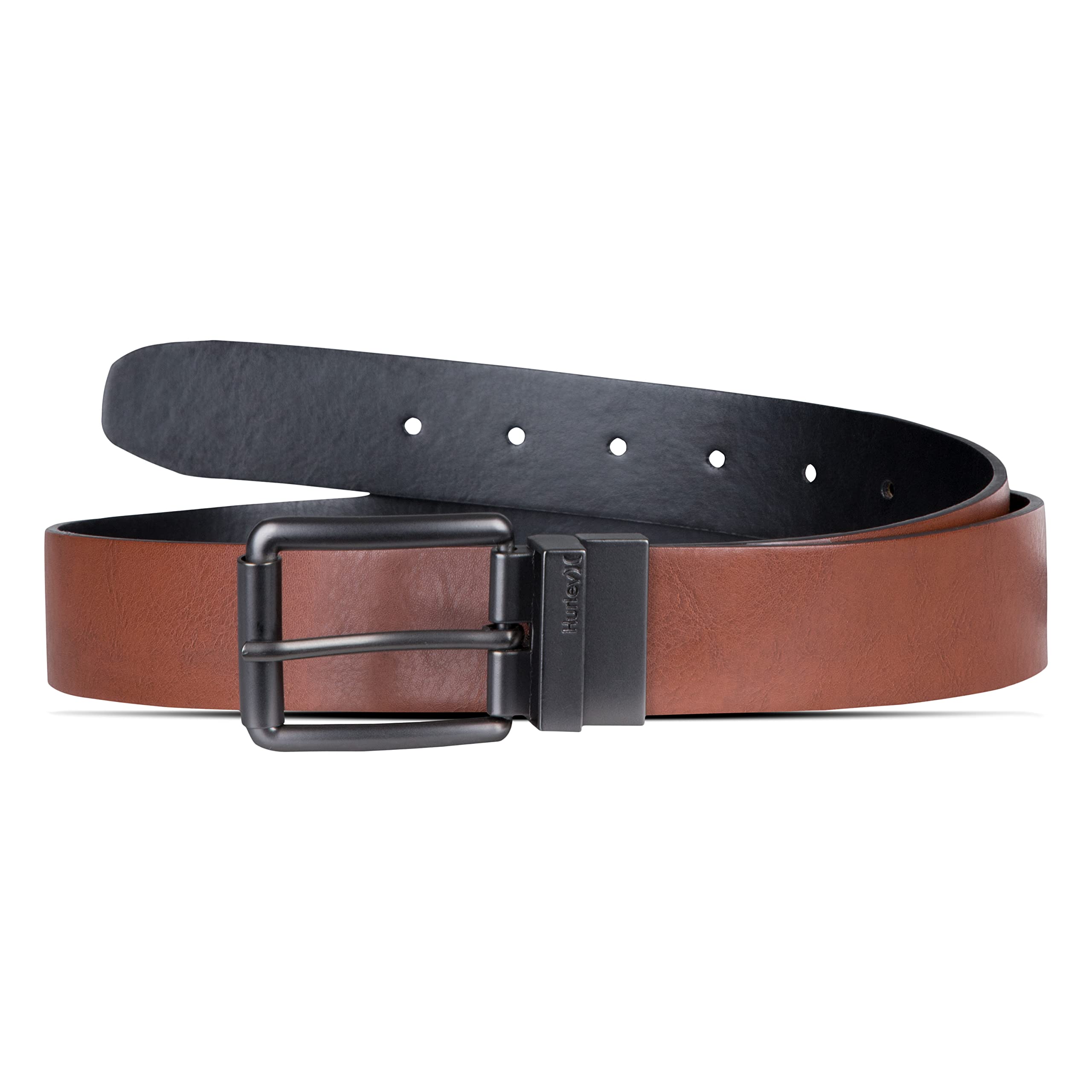 Hurley Men's Reversible Leather Belts, Cognac, L