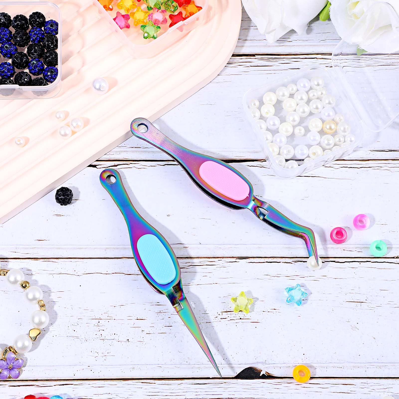 Ymapinc 2Pcs Reverse Tweezers - Stainless Steel Craft Tweezers With Silicone Grip For Jewelry, Electronics, Labs