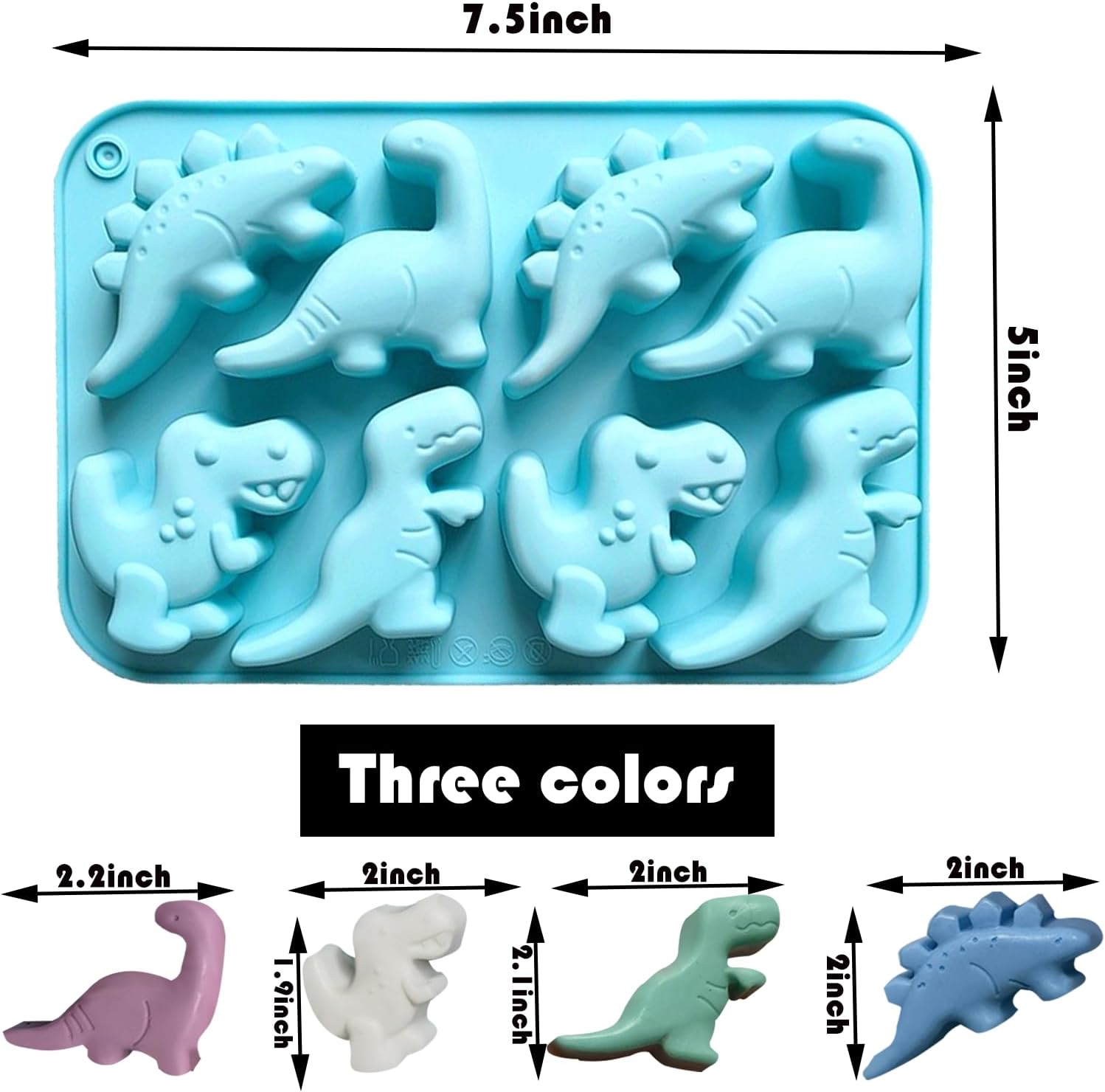 Silicone Dinosaur Molds Set 2Pcs Dinosaur Candy Mold, with 8 cavities, suitable for chocolate, jelly, snacks, cakes, DIY Dinosaur Soap Mold for decoration, perfect for baking and handmade production. image 3
