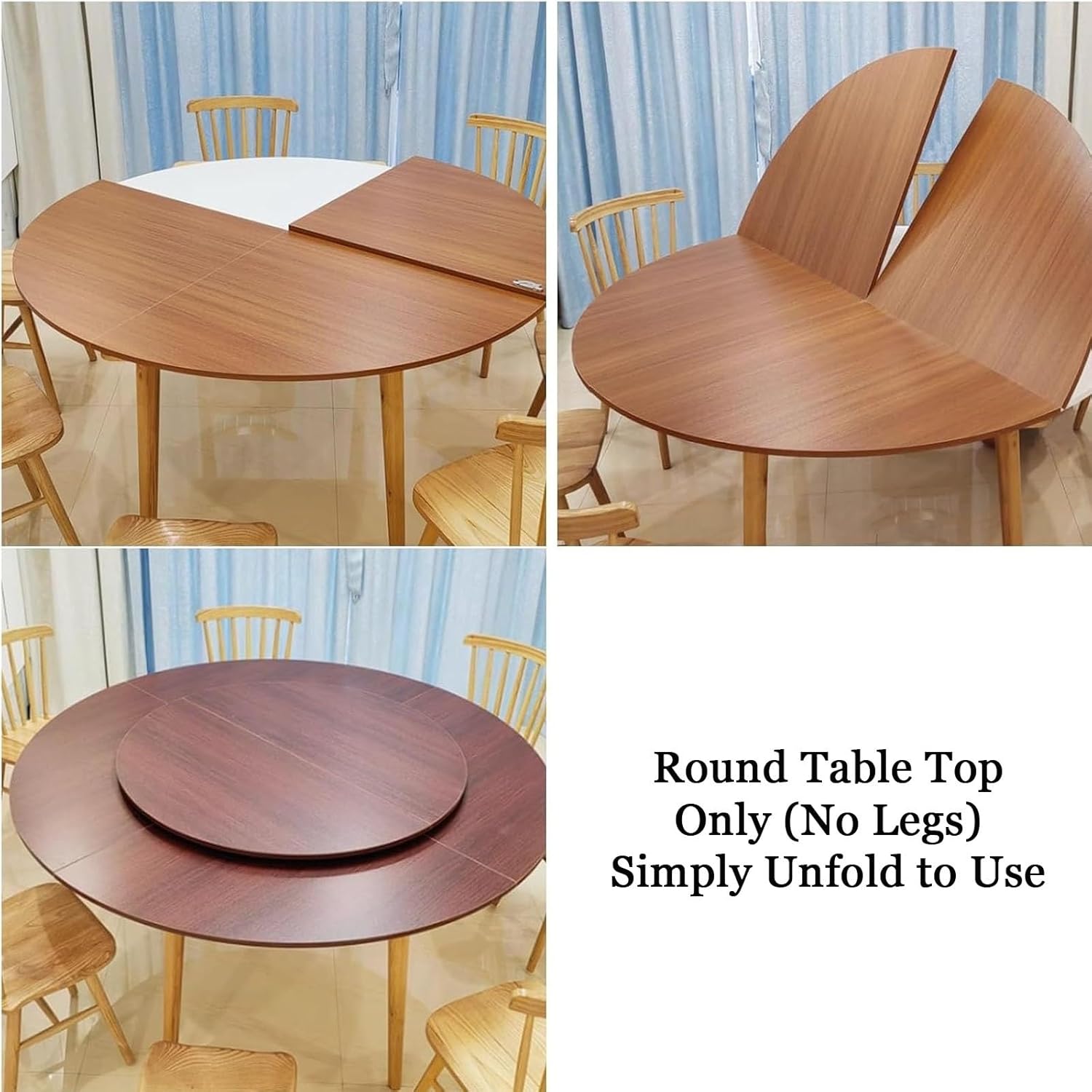 47 51 55 59 63 67 71 75 79 87in Large Round Foldable Table Top Only No Legs Temporary Replace Table Top with Metal Hardware Folding Tabletop Extender for Kitchen Patio Dining(Natural,160cm/63in)