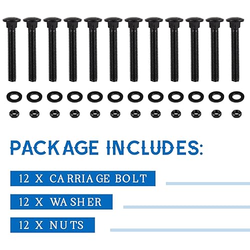 Miniatura 44 de Zonon Juego de 12 pernos de carro galvanizados de 3/8 x 6 pulgadas, color negro, incluye arandelas resistentes a la corrosión y tuercas