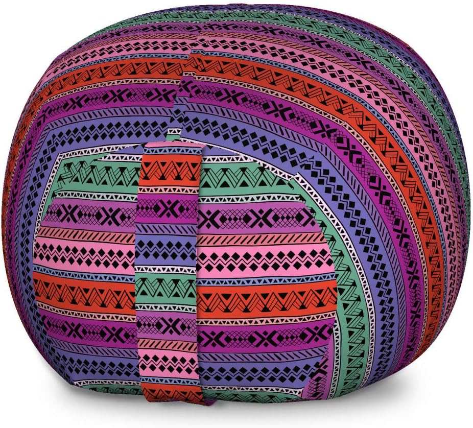 Ambesonne East Storage Toy Bag Chair, Geometric Abstract Pattern on Horizontal Colorful Stripes Doodle Style Retro, Stuffed Animal Organizer Washable Bag, Large Size, Multicolor