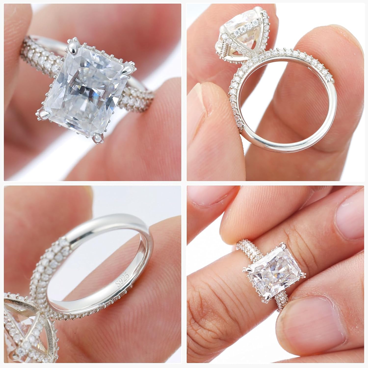 Moissanite Engagement Ring for Women VVS1 Clarity Asscher Cut Lab Created Diamond Wedding Band S925 Sterling Silver with 9K Gold Plated Wedding Ring for Her Size 4-9 - Image 4