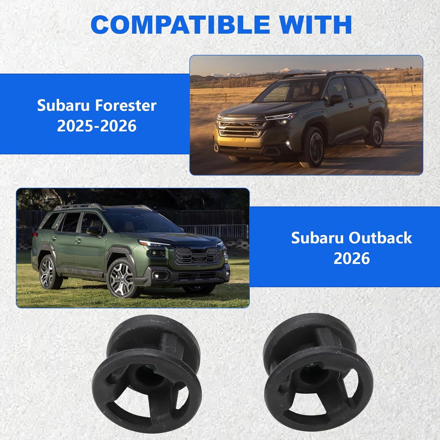 Cargo Area Utility Hooks Set of 2 designed to provide convenient hanging points for grocery bags, cargo nets and so on Compatible with Subaru Forester(2025 2026) Outback(2026) Replaces F5510SL010