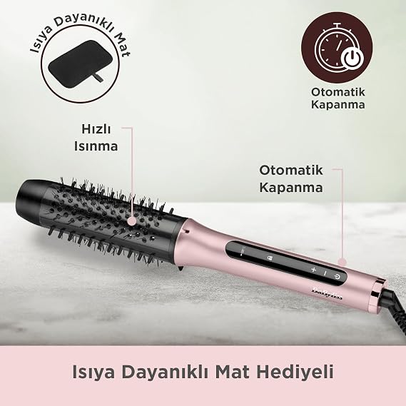 Babyliss Volume Boost Ion Effective 4 سخان سيراميك قابل للتعديل بالحرارة فرشاة شعر حرارية للجسم باللون الوردي HSB200E