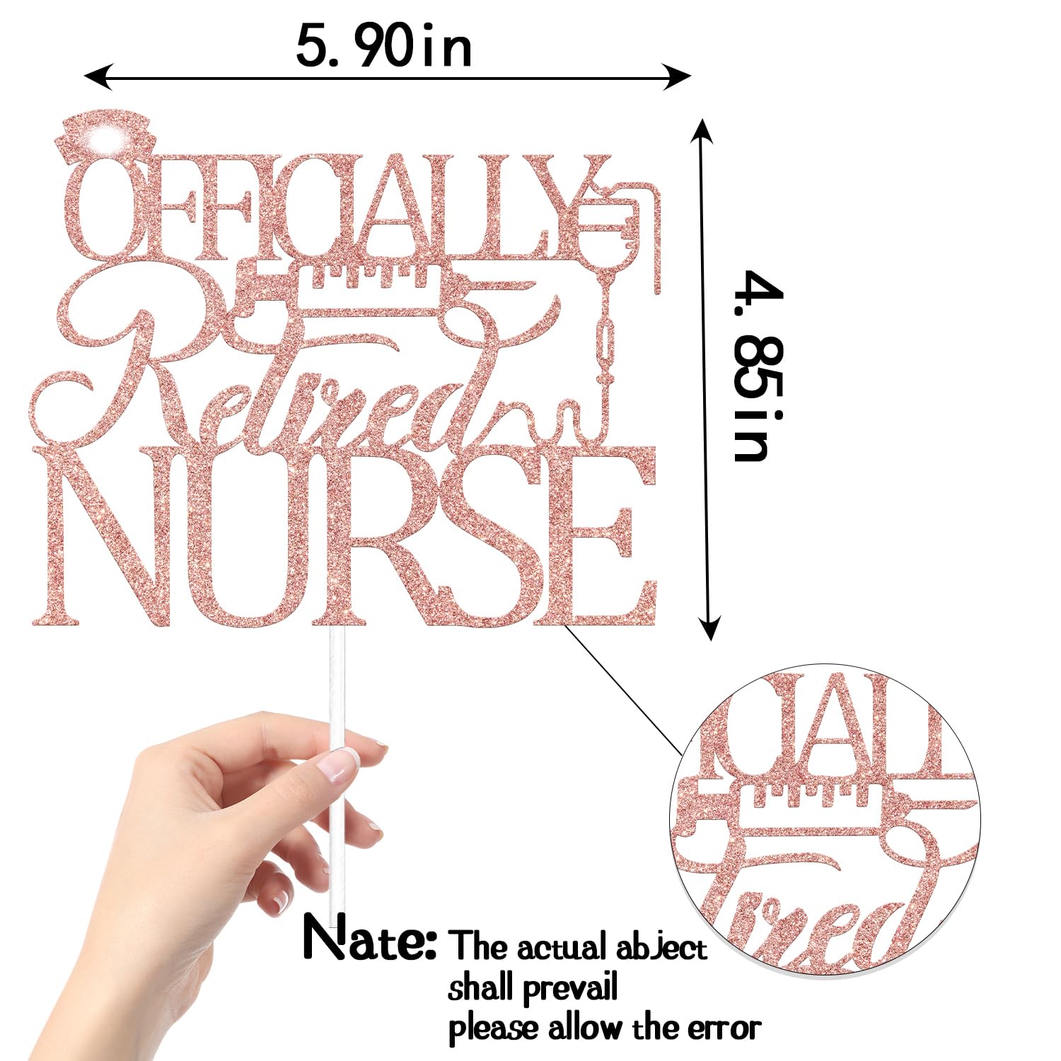 Nurse Officially Retired Cake Topper Nurse Retirement Cake Topper Officially Retired Party Decoration Rose Gold Glitter - Image 2