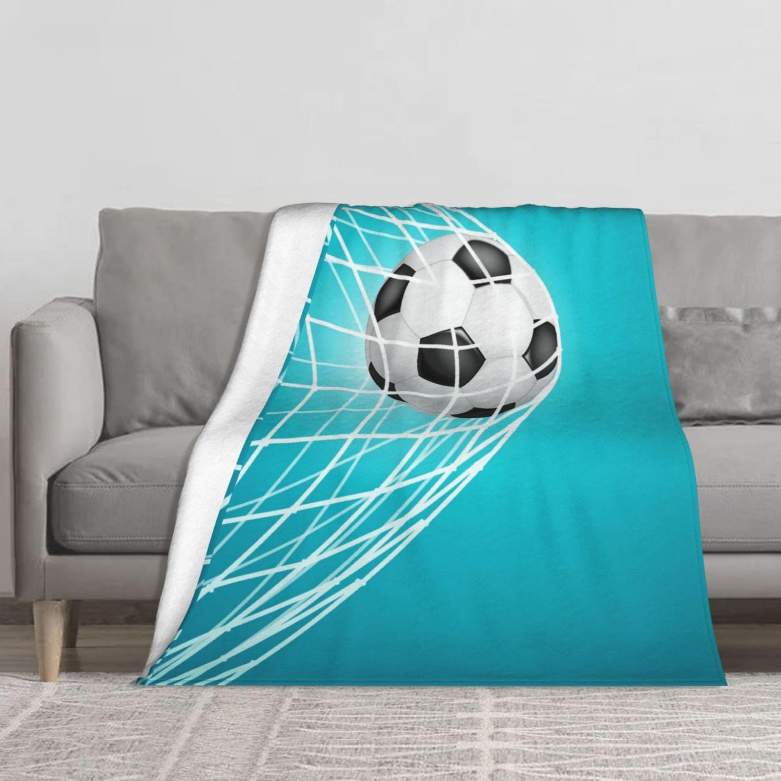 Couverture canapé flanelle épaisse haut de gamme au motif de football moderne, 152x127 cm