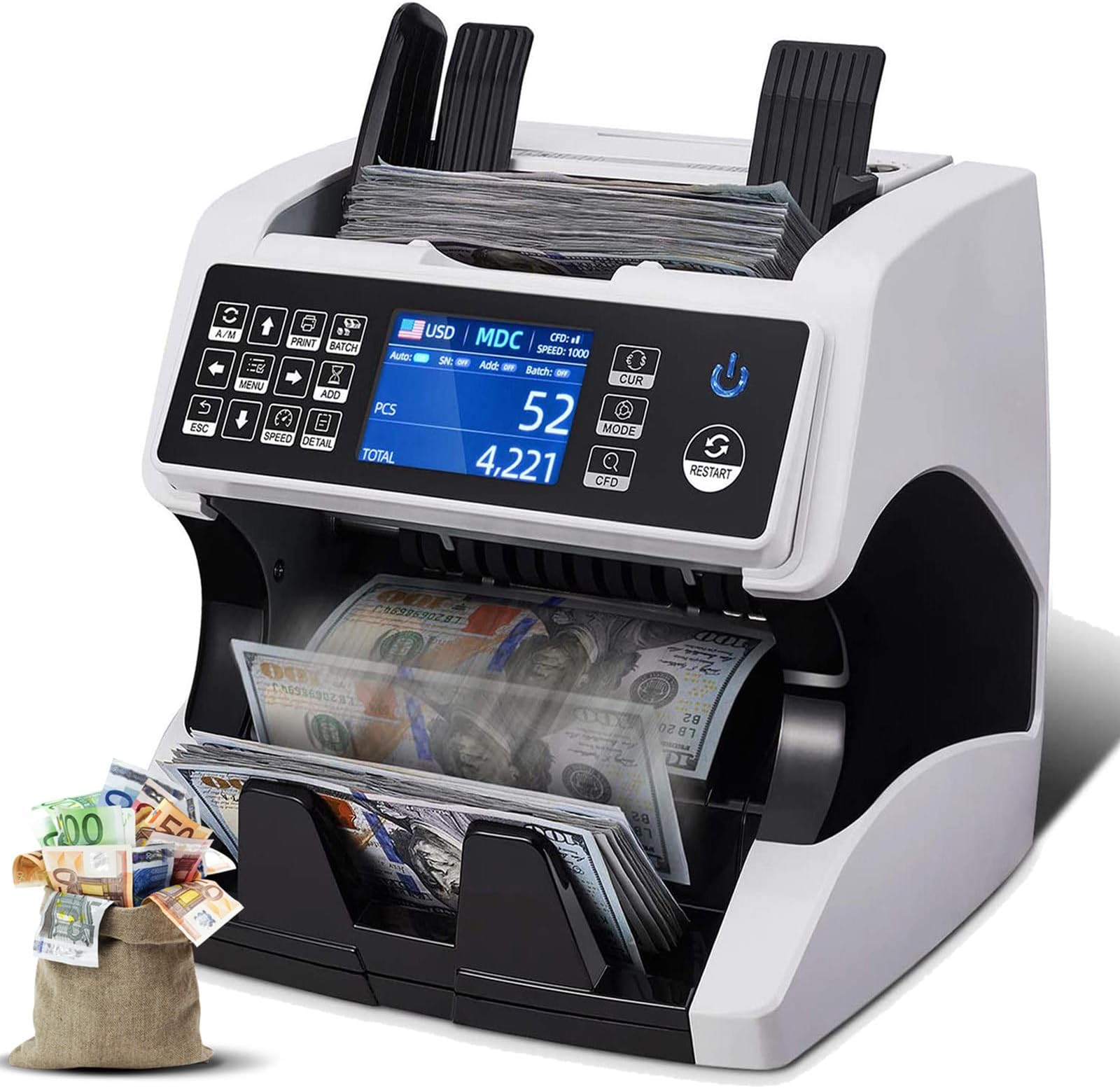 Money Counter Machine,Dual CIS Image Scanning Multi Currency Vertical Counting Machine Used,for USD and EUR Currency Verification Machines,Multi Language