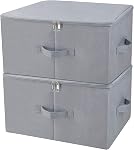 Folding Wardrobe Clothing Storage Organizer Bins with Zip Lid, Beige, 2pcs | 45*35*25cm, Shelves storage baskets for clothes, beddings, blankets, duvets, pillows, 3-side Zipper & handles