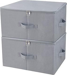 iwill CREATE PRO 17.6"x 13.6"x 9.7",Dust-proof Closet Clothes Storage Boxes with Zip Lid, Breathable Fabric & Collapsible Design Organizer Bins for Clothing Toy Dolls Shoes Blankets, Light Gray, 2pcs