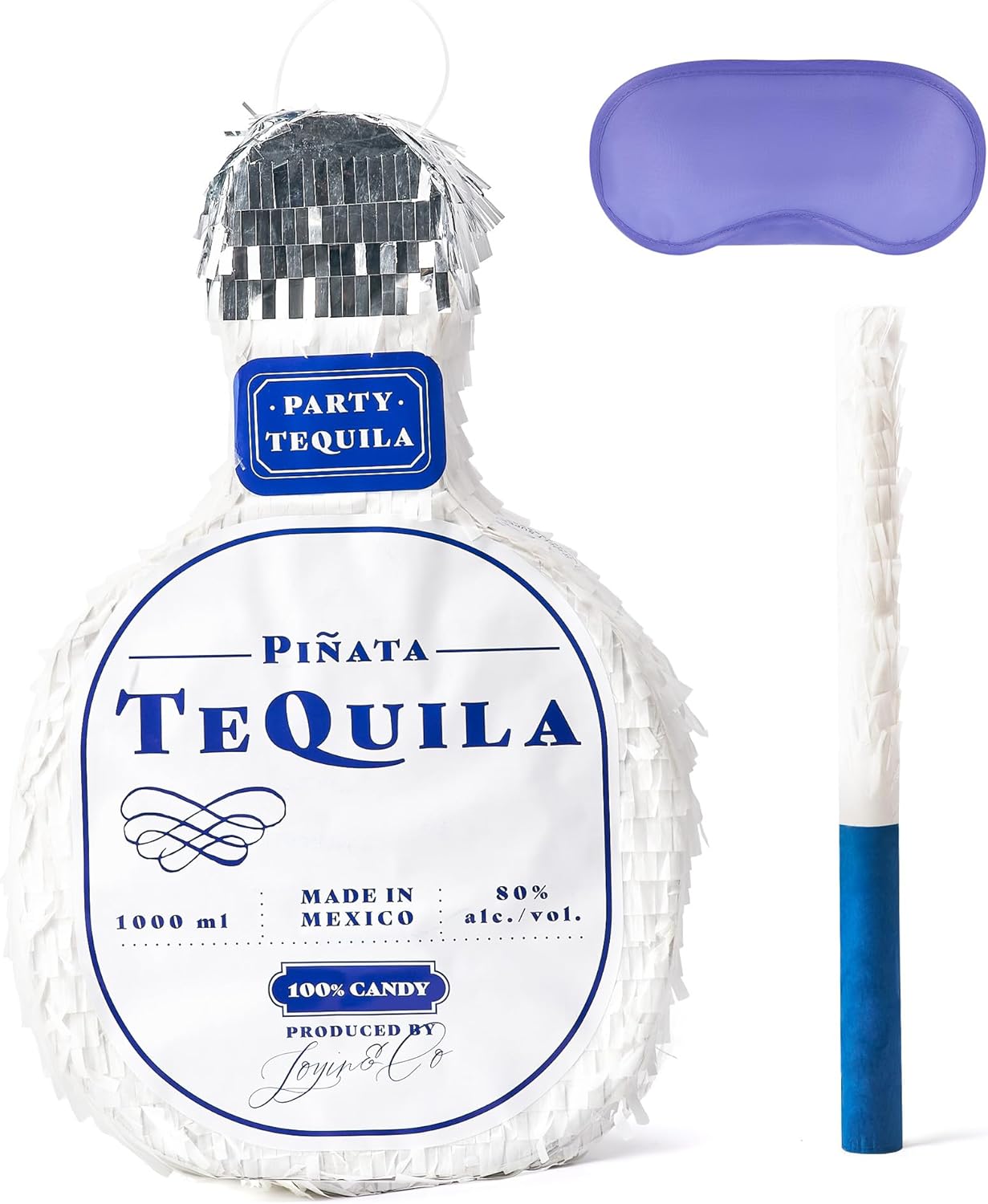 Tequila Bottle Pinata with Stick for Adult Party Decorations, Fun Fiesta Taco Party, Event Photo Props, Mexican Theme Decoration, Carnivals Festivals, 9.8W x 15.7H