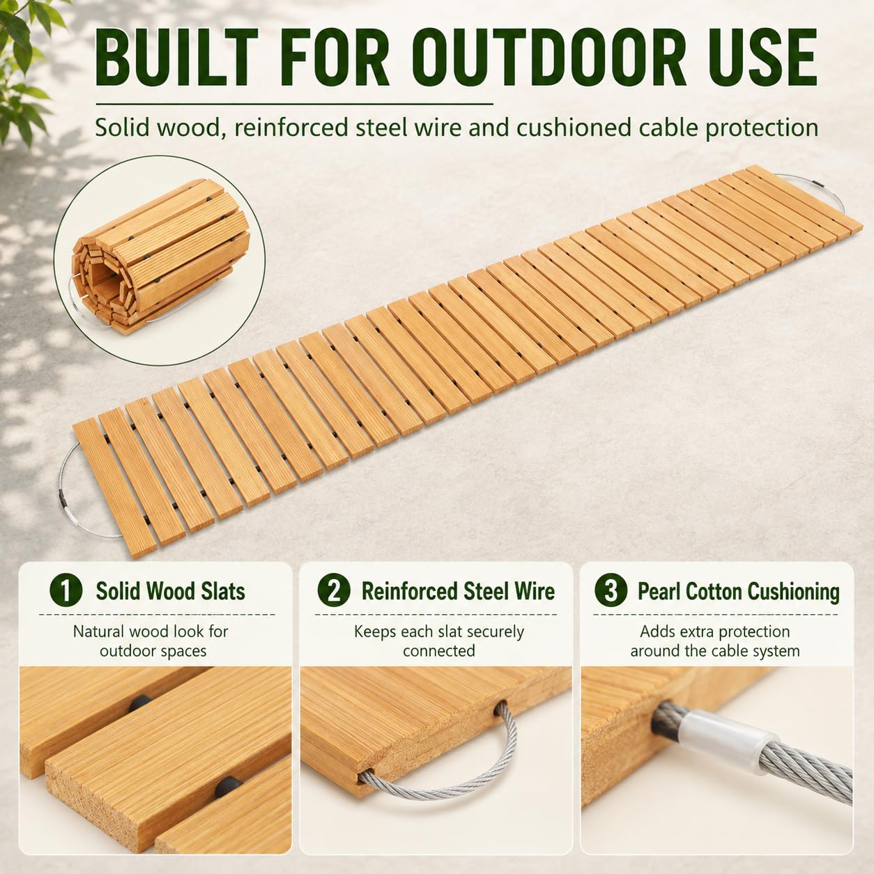 Passerella da giardino in legno pieghevole, vialetto di terrazza, vialetto decorativo da giardino, per terrazzo, cortile, 240 x 43,5 cm