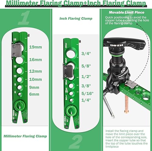 Miniatura 3 de Kit de herramientas de abocinación de 14"-34", herramienta de llamarada simple HVAC, kit de herramientas de abocinación manual de tubería excéntrica
