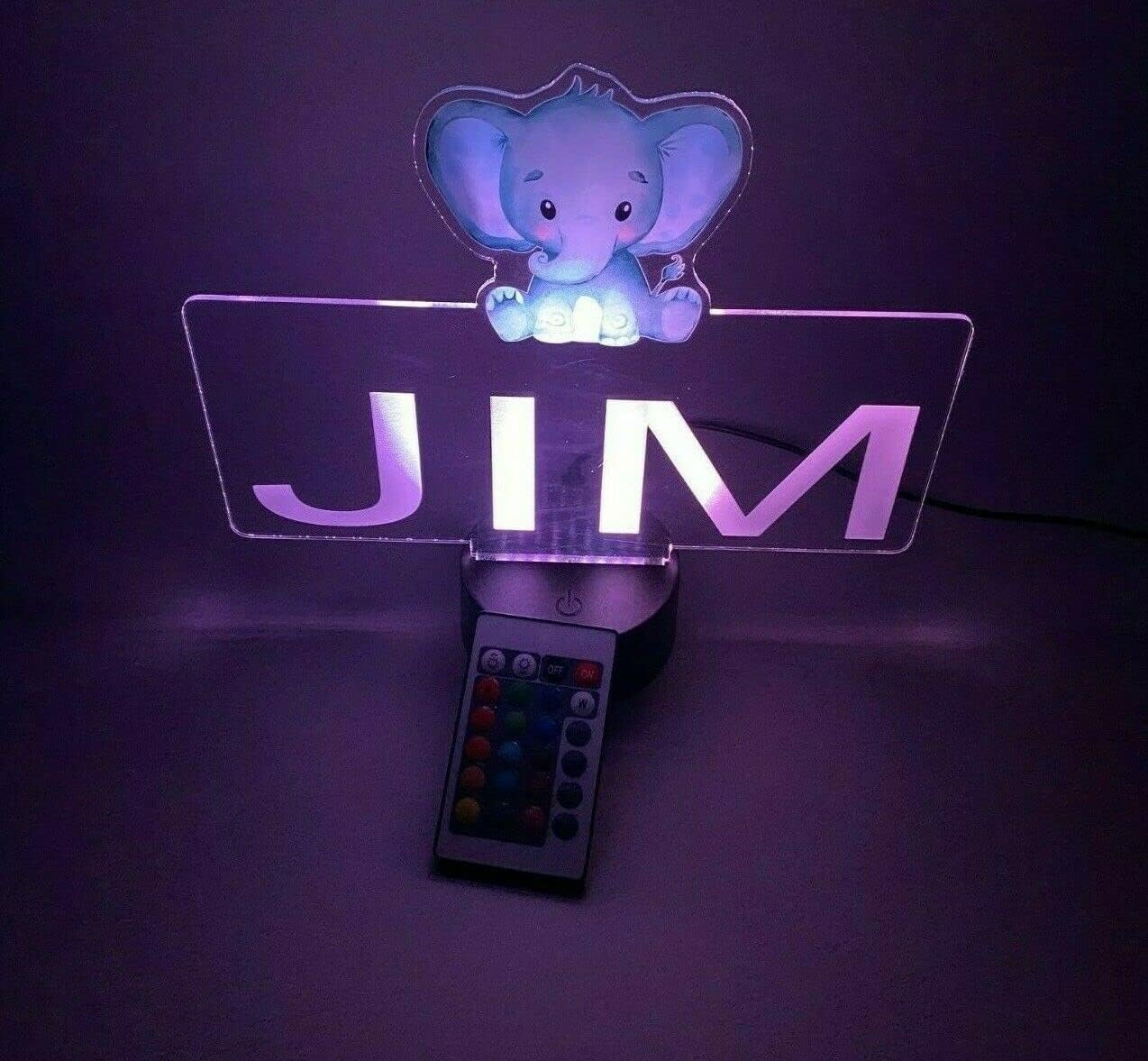 MIRROR MANIA UV Printed Happy Baby Elephant Trunk Up Night Light Up Lamp LED Personalized Free Engraved Home Room Decor Desk Table Lamp Gift with Remote, 16 Colors Changing, It's WOW