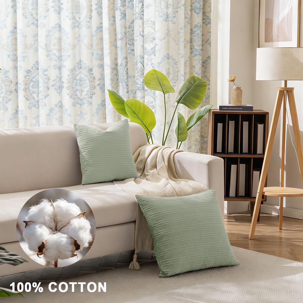 Sage Green Pillow Covers 18x18 Boho Throw Pillow Covers Set of 2 Decorative Pillow Shams Stone Washed Cotton Pillowcase for Couch Sofa Chair Bed Car - Image 4