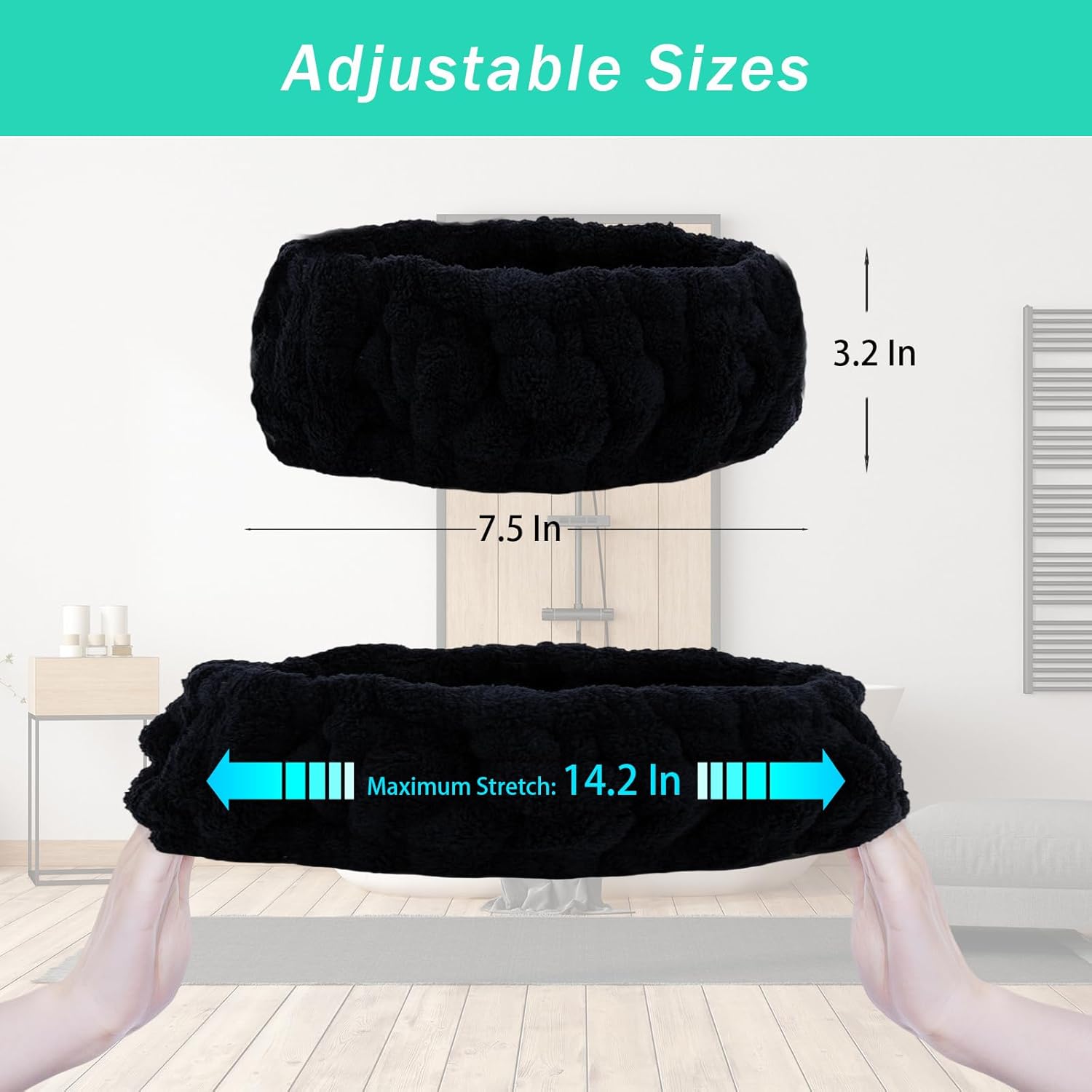 Microfiber Spa Headband 3-Pack, Soft Terry Cloth Headband for Washing Face, Facial Mask, Makeup, Shower, Yoga, Gift for Women and Teens (Black x3) - Image 5