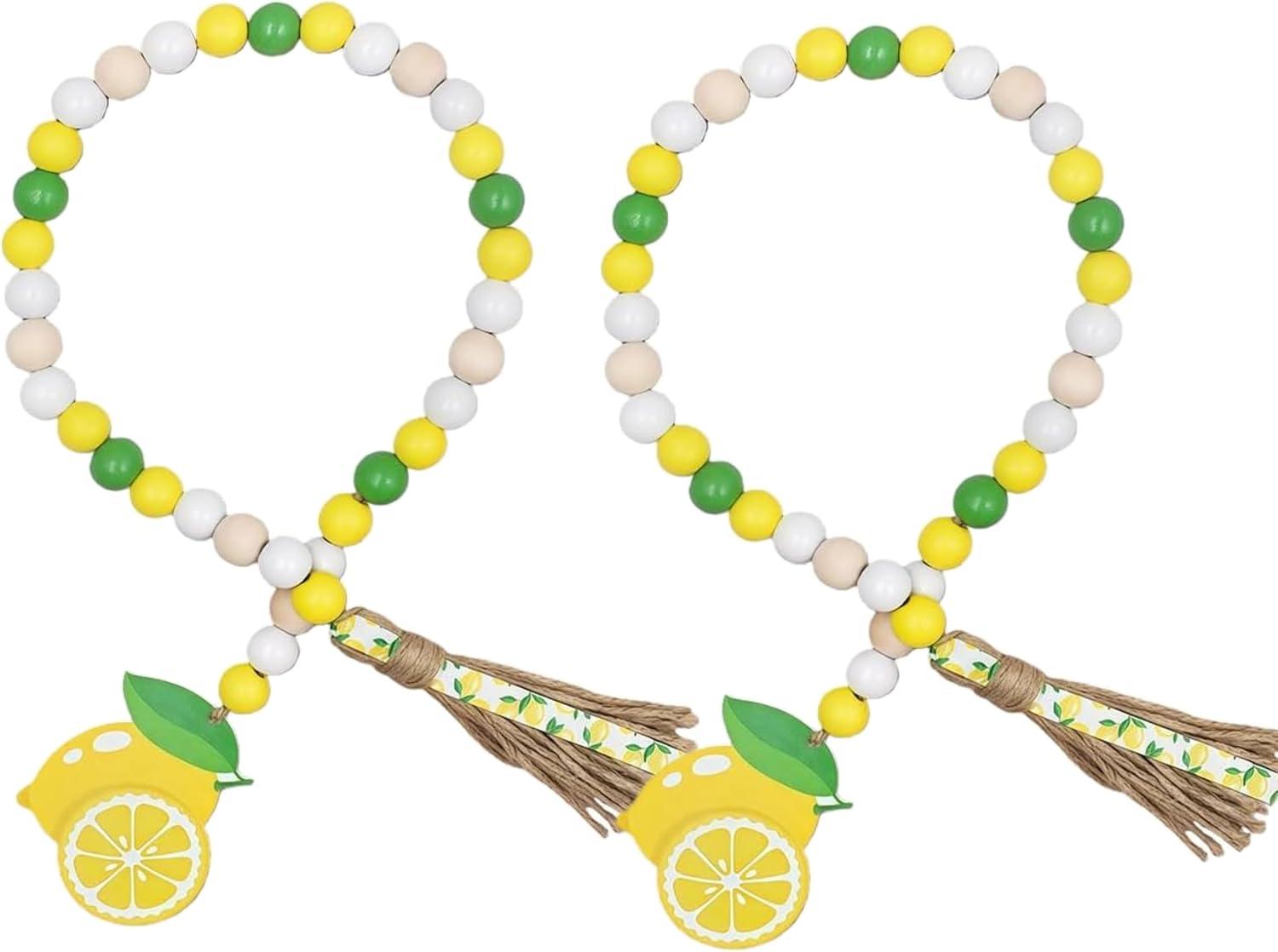 2 Pcs Lemon Wood Bead Garland with Tassels Farmhouse Rustic Wooden Lemon Garlands Summer Home Decor Boho Lemonade Prayer Beads Lemonade Sign Spring Summer Tiered Tray Decorations