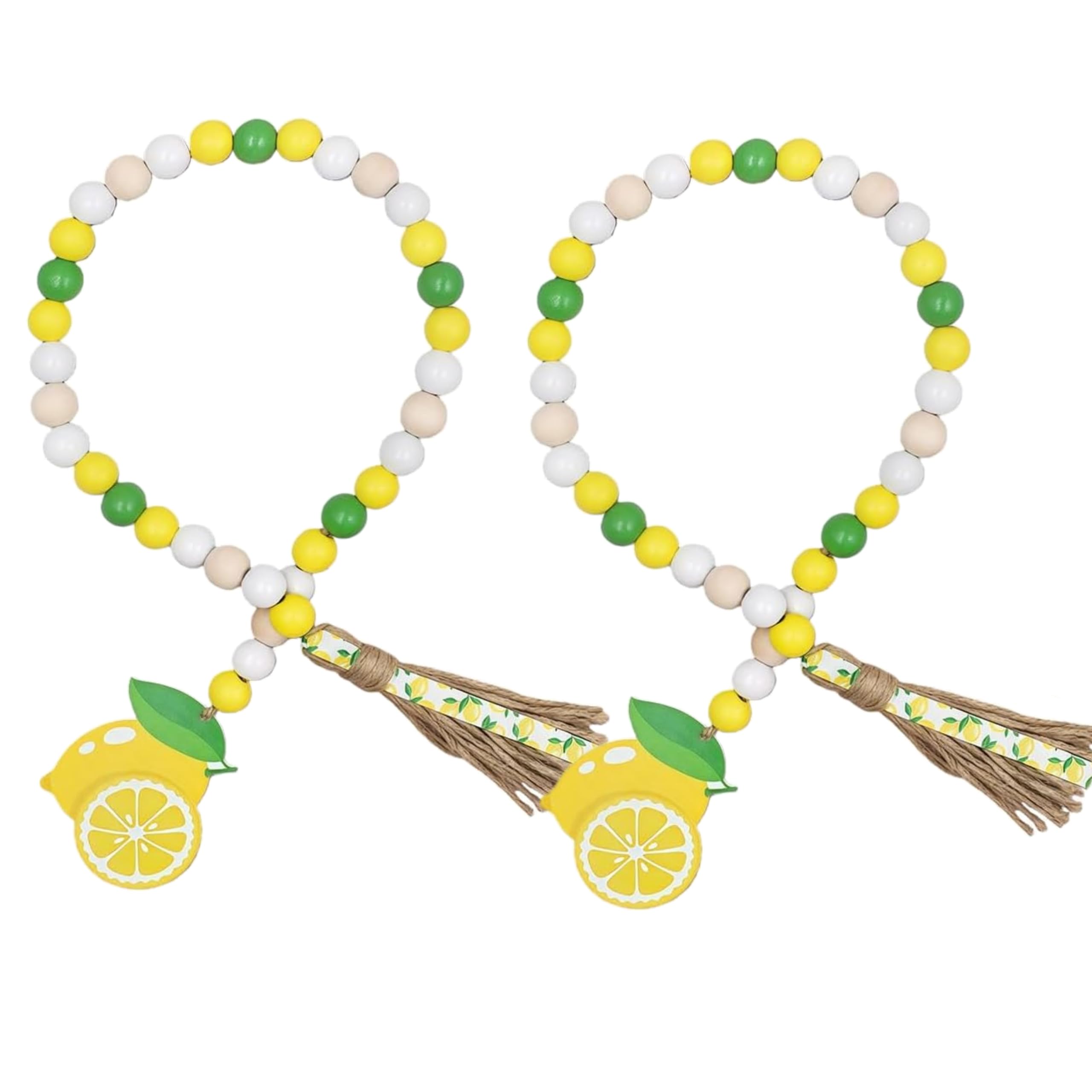 Photo 1 of 2 Pcs Lemon Wood Bead Garland with Tassels Farmhouse Rustic Wooden Lemon Garlands Summer Home Decor Boho Lemonade Prayer Beads Lemonade Sign Spring Summer Tiered Tray Decorations