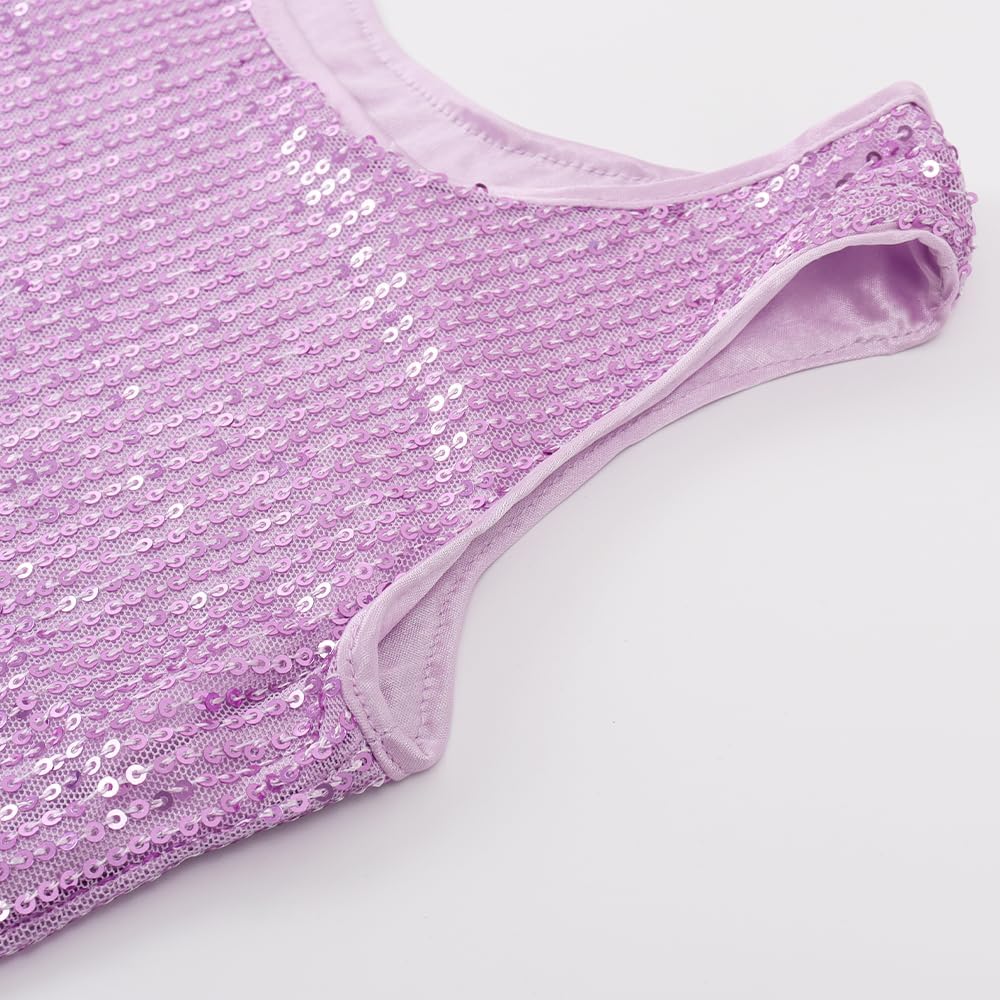 Noomelfish Girls Sequin Tank Tops Sparkly Glitter Dance Sleeveless Shirt (5-12 Years) - Image 4