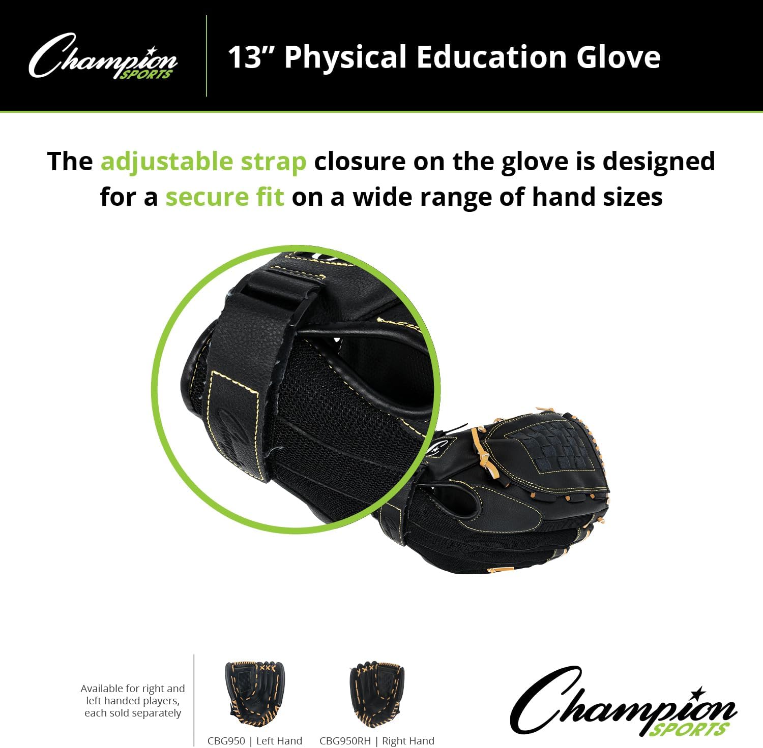 Champion Sports Exceptional Comfort Grip Left-Handed Glove - Triple Bar Open Web with Fastback Design - Deep-Set Pocket, Adjustable Wrist Strap with Velcro® Closure - Adult XL - H.S.