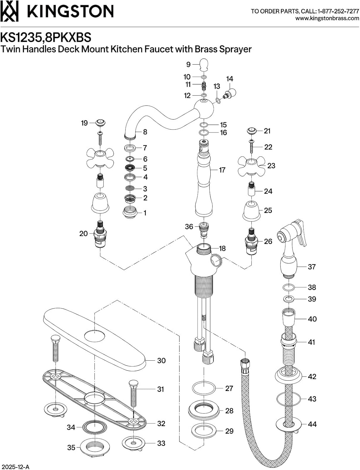 Kingston Brass KS1235PKXBS 8-inch Centerset Deck Mount Kitchen Faucet with Brass Sprayer, Oil Rubbed Bronze