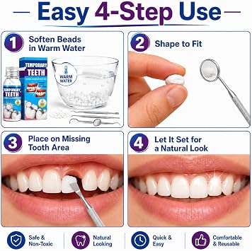 Tooth Repair Kit Moldable False Teeth Beads for Missing Teeth | DIY Temporary Tooth Filling Kit for Daily Smile Confidence | Natural-Looking Tooth Replacement Beads