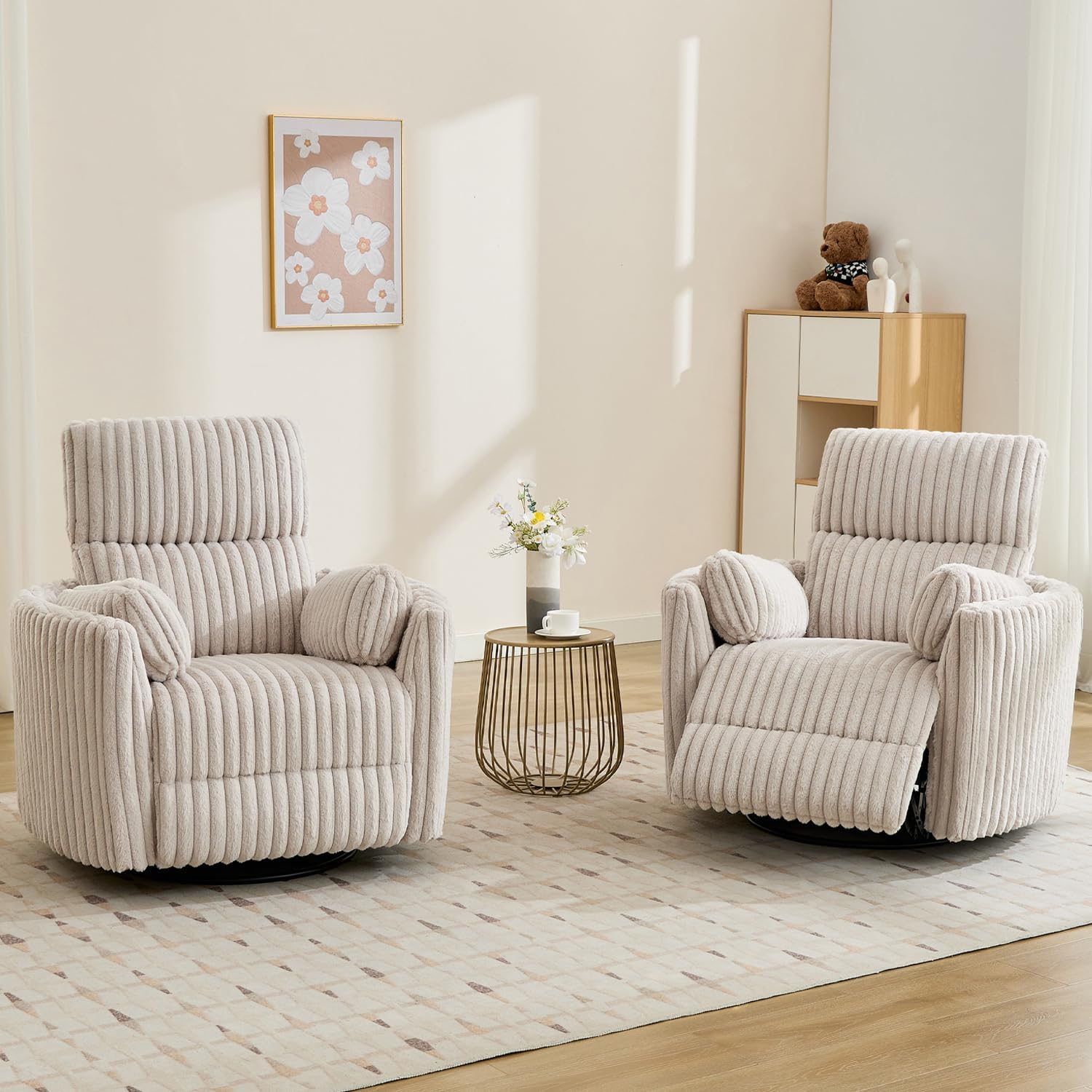 Power Swivel Glider Rocking Recliner Nursery Chair with 2 Pillows, Electric Rocker Reclining Chairs with Type-C & USB Charger Port for Living Room, High Back Barrel Armchair for Bedroom,Corduroy,Beige Beige Corduroy image 2 of 9 B0FGDJ3NHG