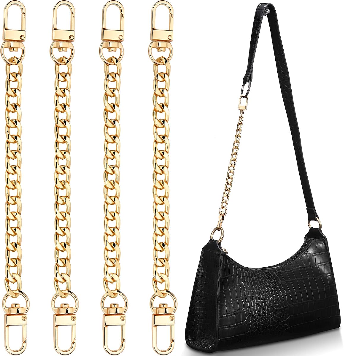 WILLBOND 4 Pieces Purse Chain Strap Purse Strap Extender DIY Flat Chain Strap
