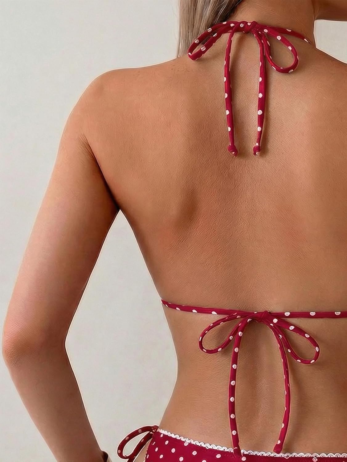 Fanuerg Women's Halter String Triangle Bikini Sets Lace Trim Two Piece Swimsuit Cheeky Swimwear Bathing Suit - Image 5