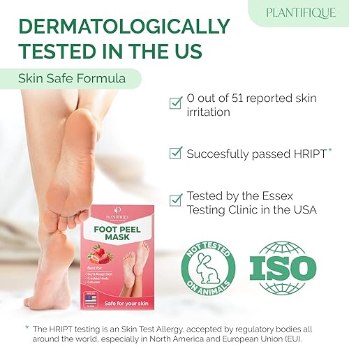 Vista 4 de PLANTIFIQUE Paquete de 2 mascarillas exfoliantes para pies Probado dermatológicamente para reparar talones y eliminar la piel seca y muerta