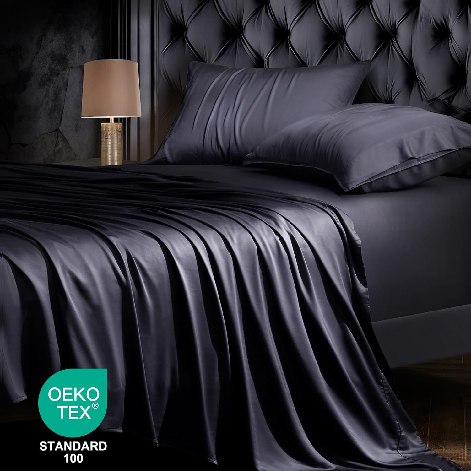 18-24 Inch Extra Deep Pocket King Size Sheets Set, 100% Viscose Derived from Bamboo Sheets King Size Bed Sheets, 4Pcs Soft Charcoal Cooling Sheets for Hot Sleepers