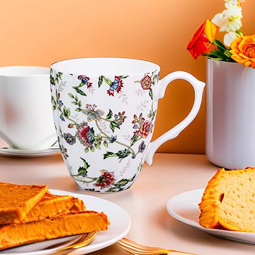 Miniatura 4 de Taza floral de porcelana de 14 onzas, tazas de café con flores, tazas de café con flores para mujeres y hombres, regalos de cumpleaños de Navidad