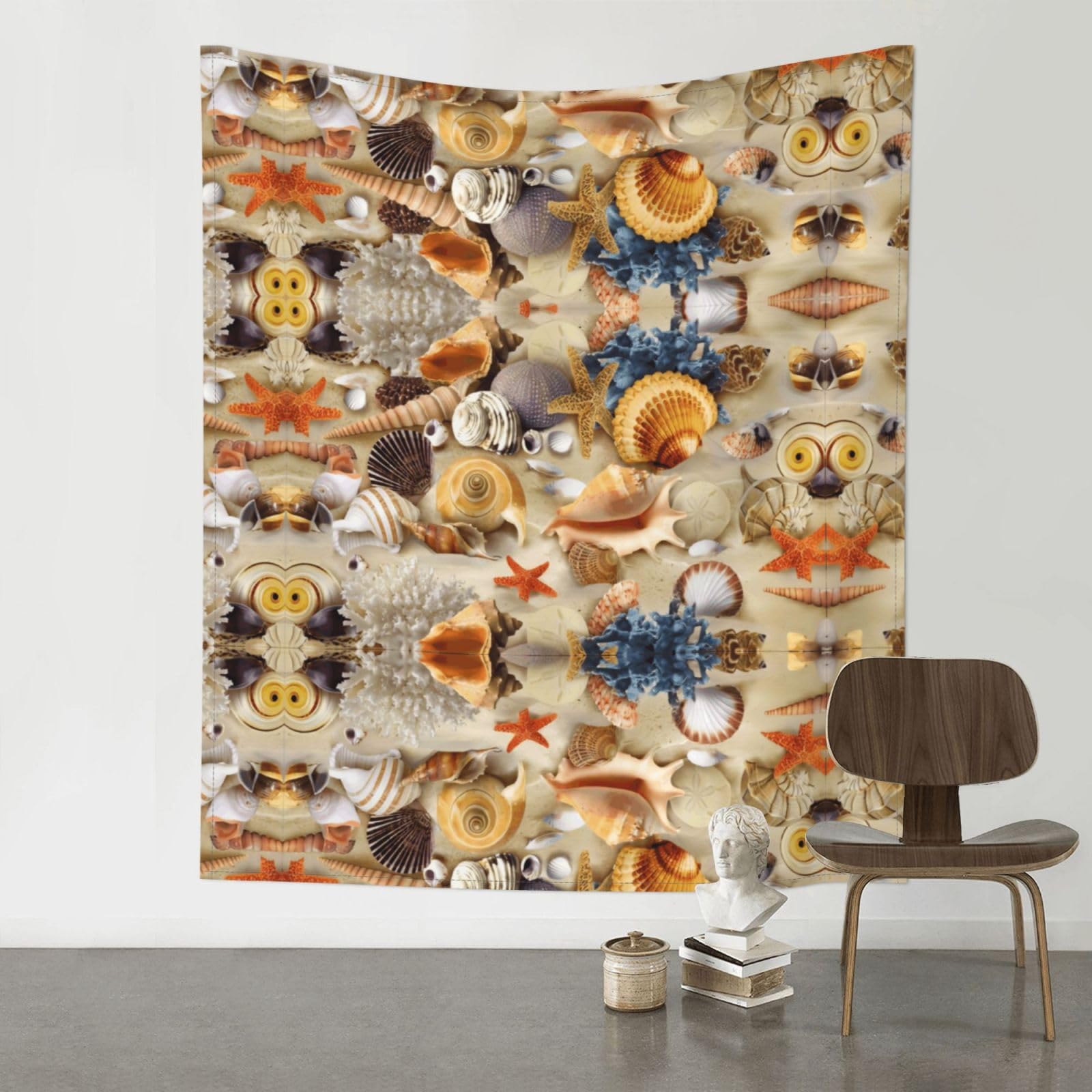 WHJSHOP Starfish Seashell Sandy Beach Theme Prints Original Wall Tapestry 60x51in – Boho Throw Blanket for Dorm Decor, Beach Picnic, & Bedroom Layering