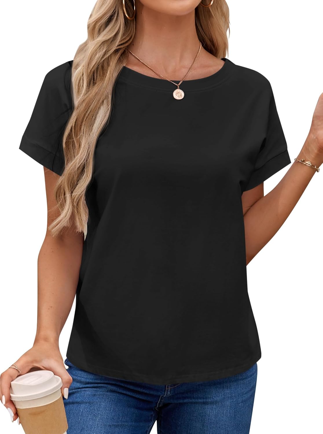 LilyCoco Women's Tie Dye Short Sleeve Shirt Criss Cross Back Tops Casual Loose Tee - Image 2