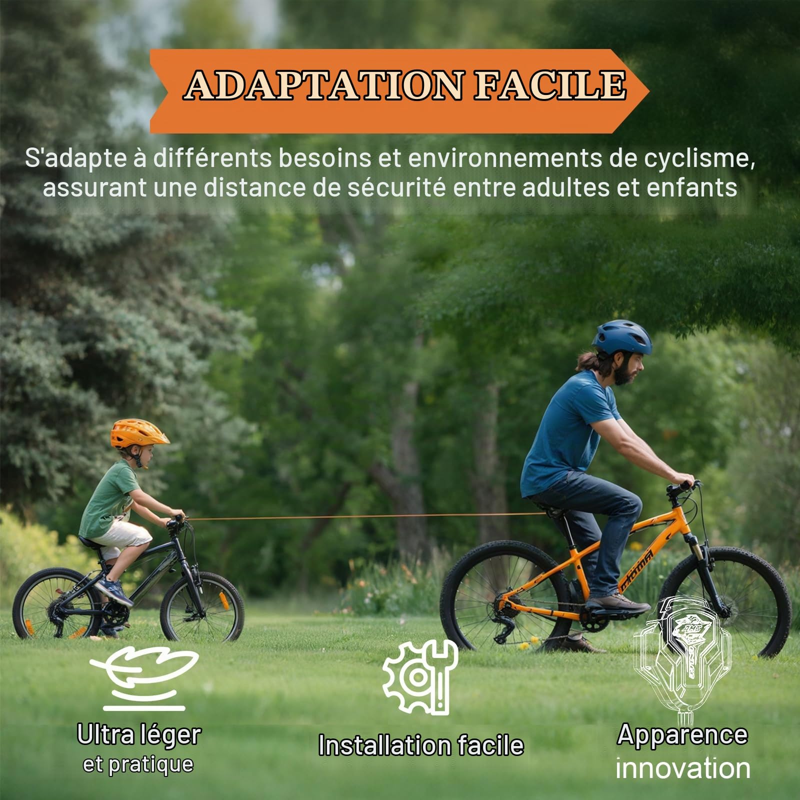 Corde de Remorquage pour Vélo Enfants, Corde de Traction Rétractable 2,5 M, Corde de Remorquage pour Parents-Enfants, Capacité 100 kg