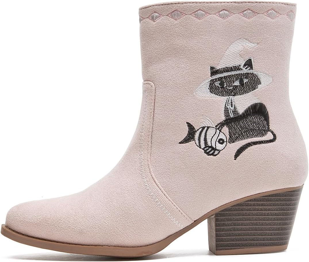 Cowboy Boots for Women Western Boots Cowgirl Low Chunky Heel Pointed Toe Mid Calf Country Short Booties US size 5-11