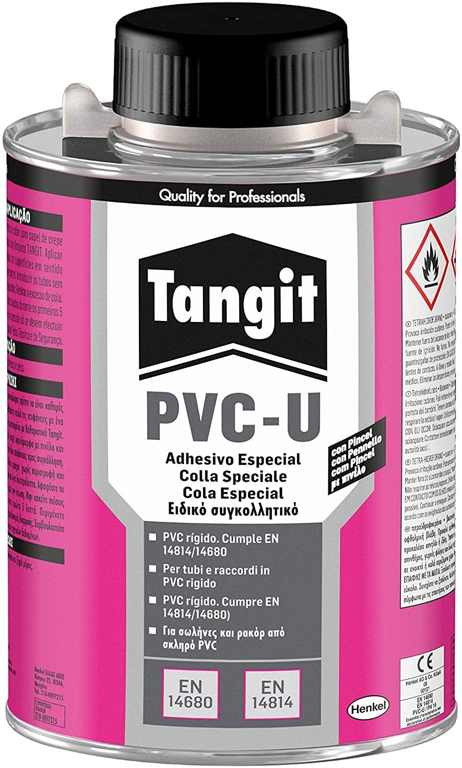 TANGIT Colle PVC U Eau Non Potable, colle pour tuyaux en PVC rigide, colle pour raccord de canalisations transportant des fluides gazeux ou liquides-Boite avec pinceau applicateur 1 kg
