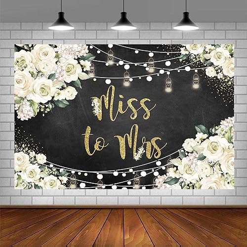 Miniatura 3 de Telón de fondo de 7 x 5 pies de Miss to Mrs para despedida de soltera, botella de deseos florales blancos, pizarra, suministros de decoración de
