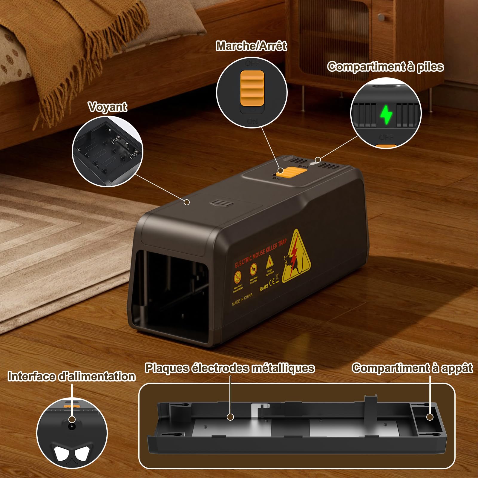 Piege a Rat Electrique Forte 2800V Tension Piege a Rat Réutilisable Piège à Souris électrique pour Maison,Tueurs Domestiques sans Contact