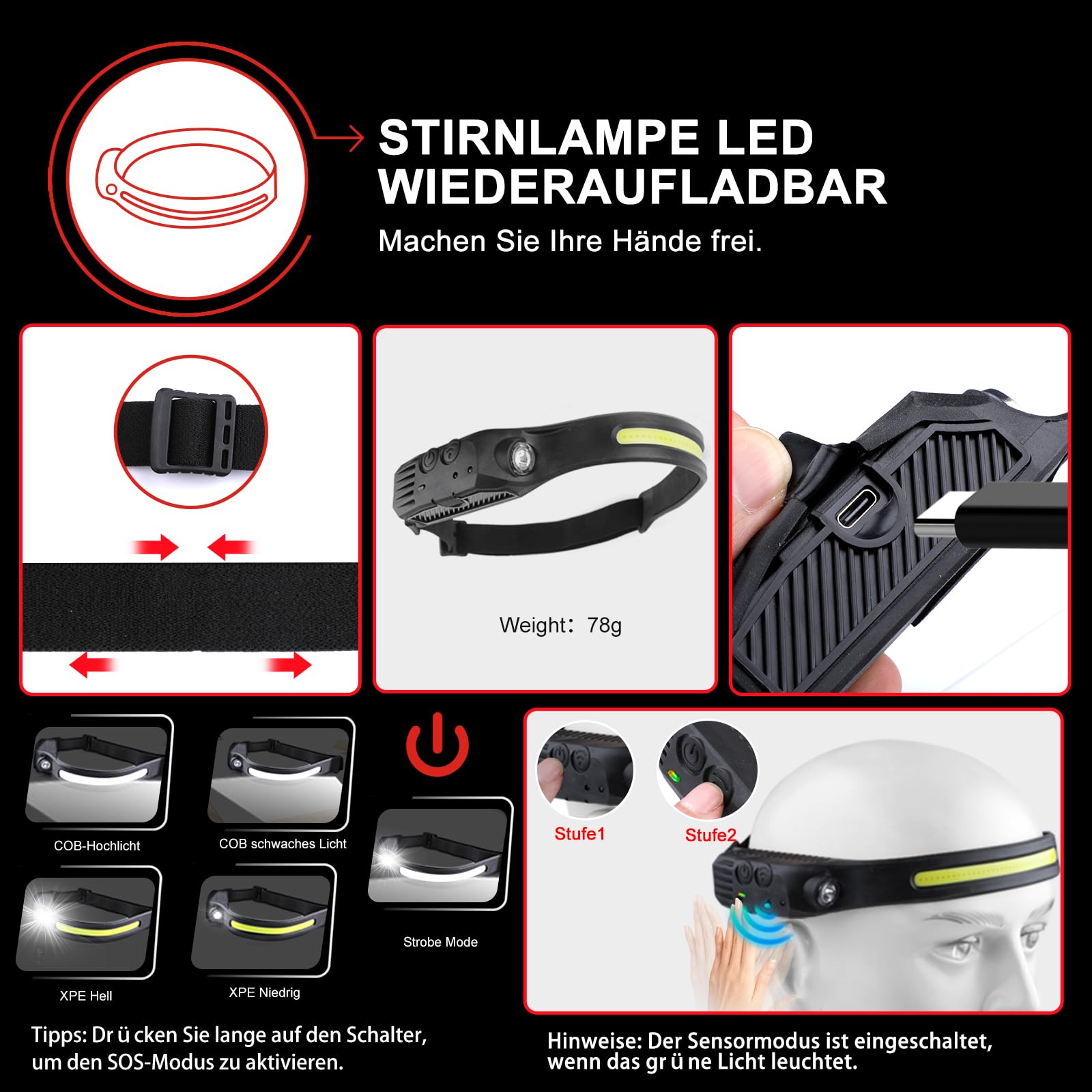 Torcia LED Potente Professionale 1,000,000 Lumens, 50W 2 Interruttori Torcia LED Ricaricabile, IPX6 Torcia Potente Tattica, Infinitamente Dimmerabile Per Campeggio Trekking Emergenza