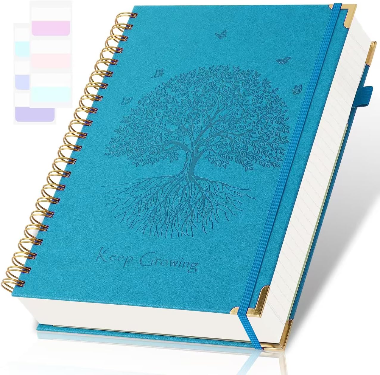 Spiral Notebook, College Ruled Notebook, 8.5" x 11", 300 Pages Leather Journals for Writing, A4 Hardcover Journaling Notebooks for Work School, 24pcs Tabs, Large Embossed Journal for Women Men, Blue2