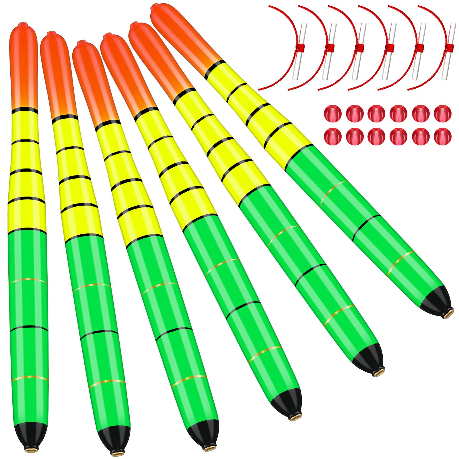 Arrowbash 6 Pcs Fishing Bobbers Floats Weighted Catfish Pole Floats High Visibility Wood Pole Fishing Float for Catfish Pike 7in, 12in