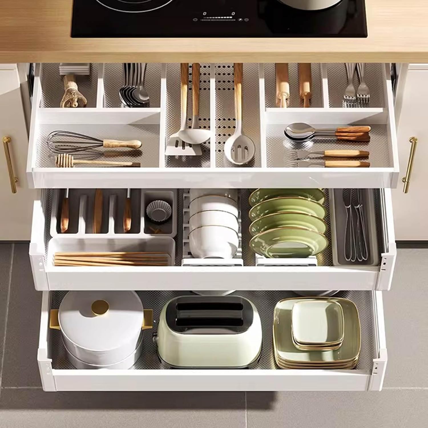 3 Tier Multi-Purpose Kitchen Under Sink Organizers and Storage, Stackable Pantry Organization, Pull Out Medicine Cabinet Organizer with Adjustable Dish Rack, White