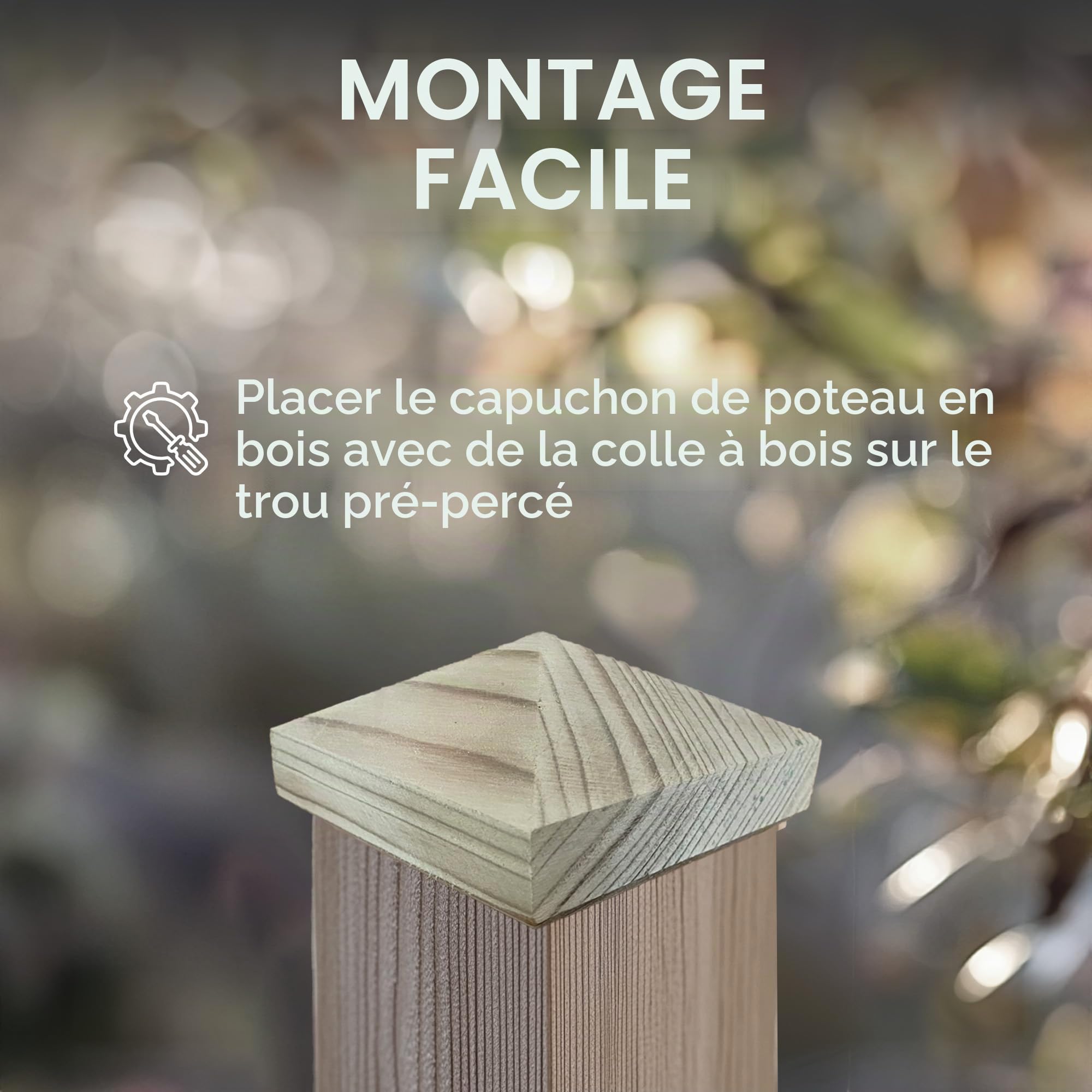 Lot de 1 à 10 capuchons de poteau en bois pyramide H2i - Taille : 80 mm / 100 mm / 130 mm (2) - 10 pièces de 100 x 100 mm.
