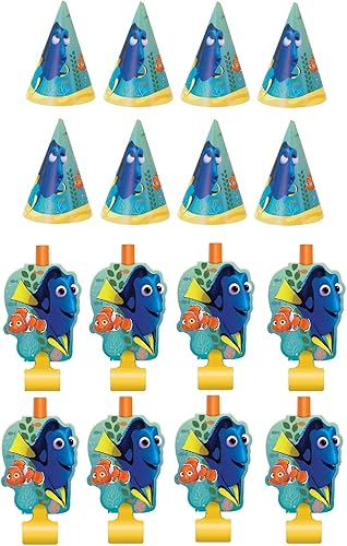 Miniatura 6 de Finding Dory Finding Nemo - Suministros de decoración para fiesta de cumpleaños, paquete para 8 incluye sombreros de fiesta, 8 reventones de fiesta,