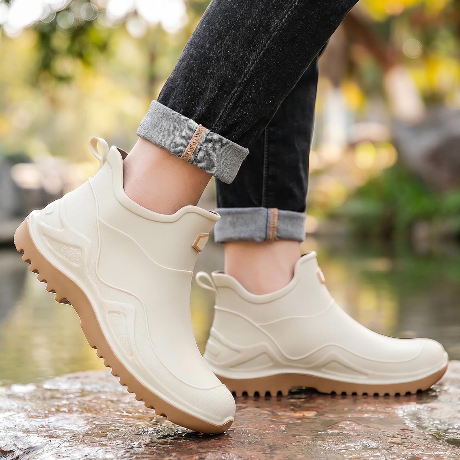 Generico Stivali Da Lavoro Uomo -Scarpe da pioggia versatili stivaletti corti calzature da esterno uso quotidiano impermeabili antiscivolo suola spessa primavera estate
