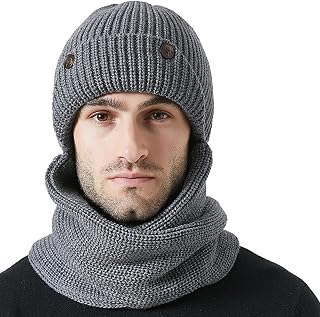 TAGVO Winter Knit Hat Scarf for Men and Women 3 in 1 Set Beanie Scarf with Ear Protection and Windproof Design Perfect for Outdoor Great Gift, Gray, One Size